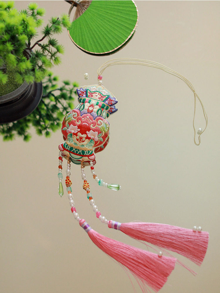 Double-Sided Embroidered Chinese Classic Motif Tassel Sachet Charm-05