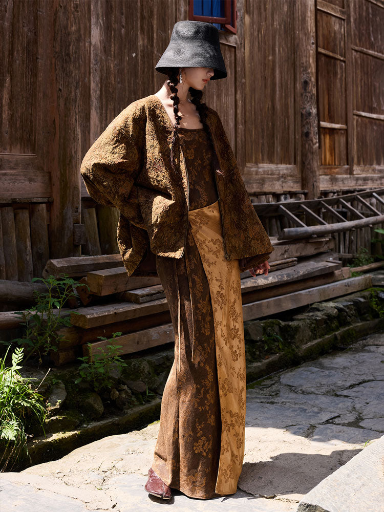 Chinese Vintage Floral Slim Fit Mulberry Silk Xiangyunsha Camisole Dress-05