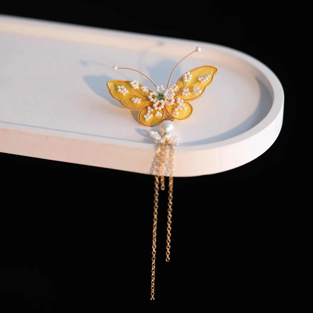 Chinese Ronghua Butterfly Tassel Brooch — Elegant Gift for Her-02