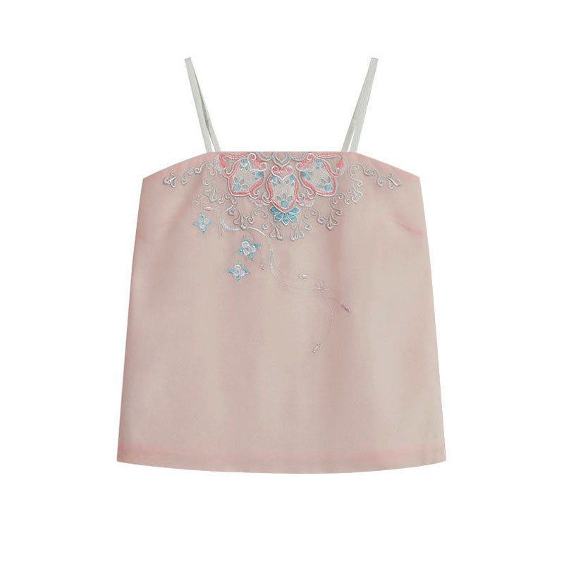 Spring Tale - Embroidered Floral Hanfu Chiffon Camisole-03
