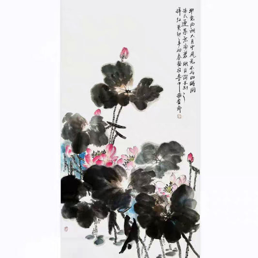 Summer Lotus (Xia He) - Original Guohua on Xuan Paper-Artwork 02