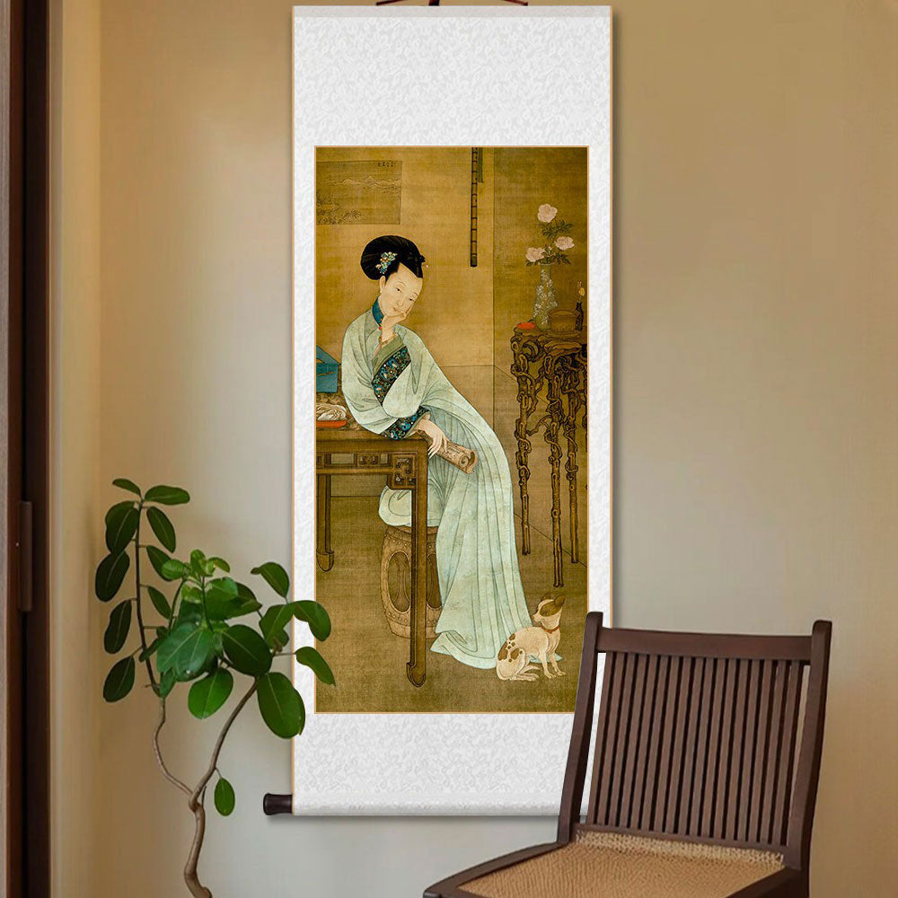 “Spring Chamber Reading” Classical Chinese Scroll Wall Art Reproduction-02