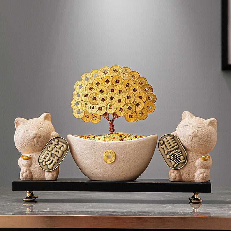Wealth-Attracting Cat & Prosperity Tree Ornament Creative Chinese Living Room Decor-02