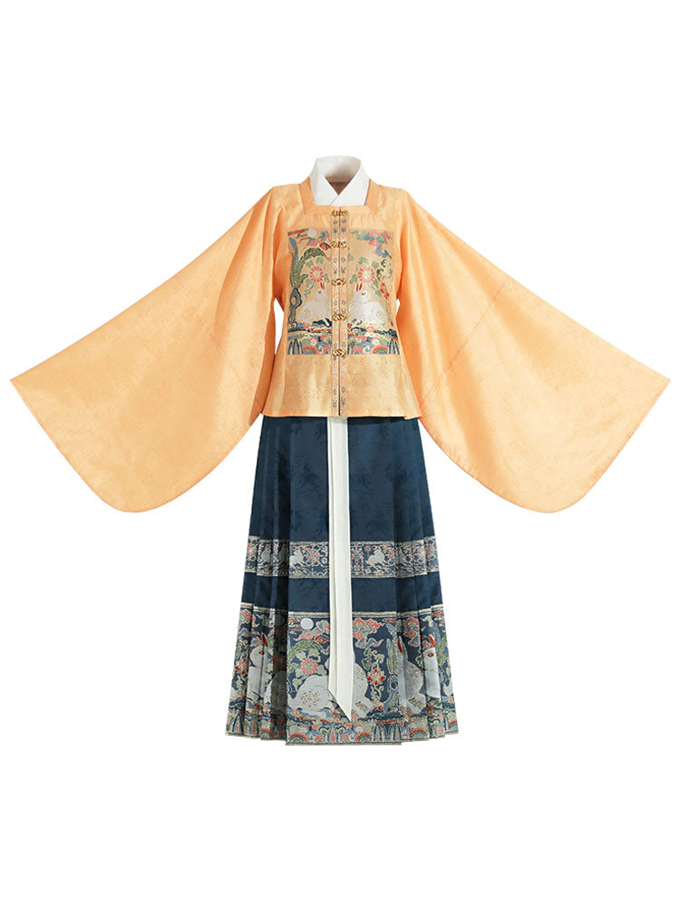 Jade Rabbit Gazing at the Moon - Ming Dynasty Style Hanfu Mamianqun Skirt Set-02