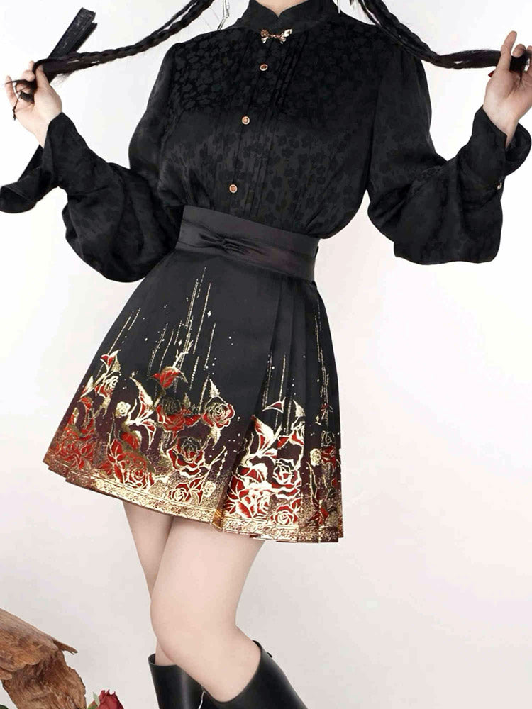 Gilded Roses – Mini Brocade Neo-Chinese Short Mamianqun Skirt-01