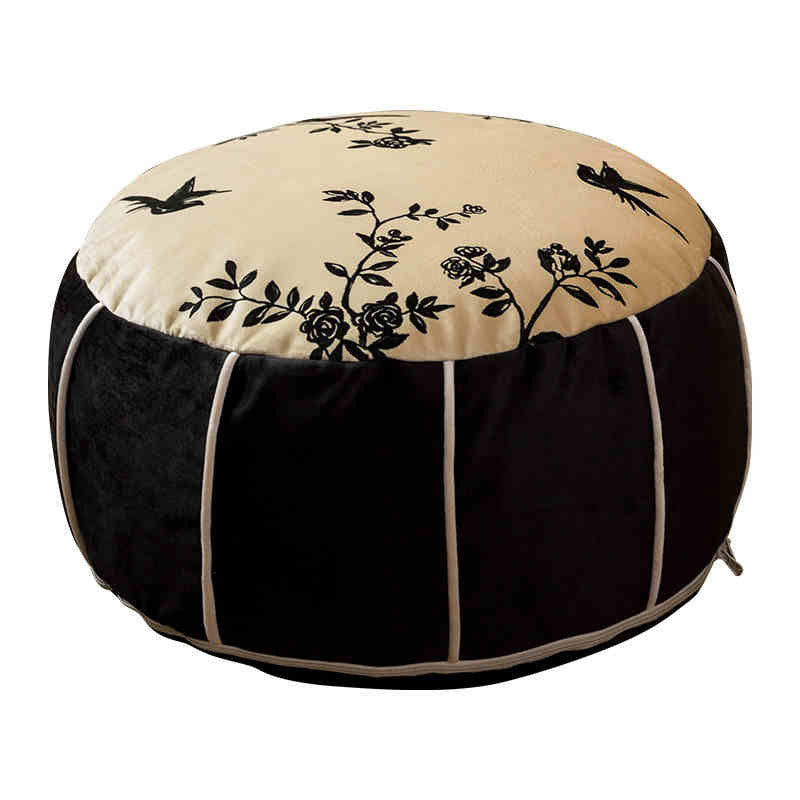 Jade Magnolia at Spring Dawn - Chinese Printed Meditation Pouf Pillow Floor Cushion