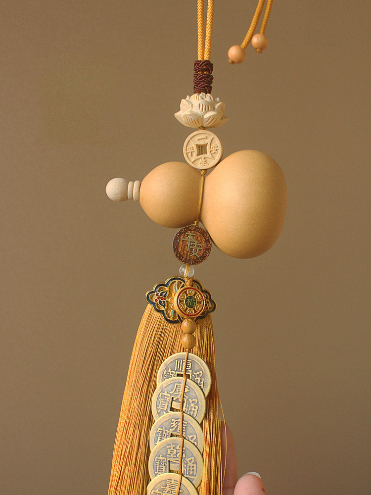 Brass Five Emperors' Coins Gourd Feng Shui Wall Hanging Art Spiritual Gift Living Room Bedroom Feng Shui Decor-02