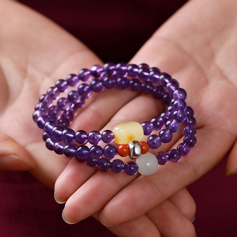 Multi-circle Natural Clear Purple Amethyst Raw Crystal Bracelet with Multiple Gemstones-02