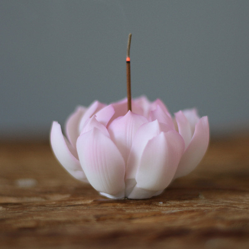 Handcrafted Pale Pink Ceramic Lotus Incense Burner and Holder-02