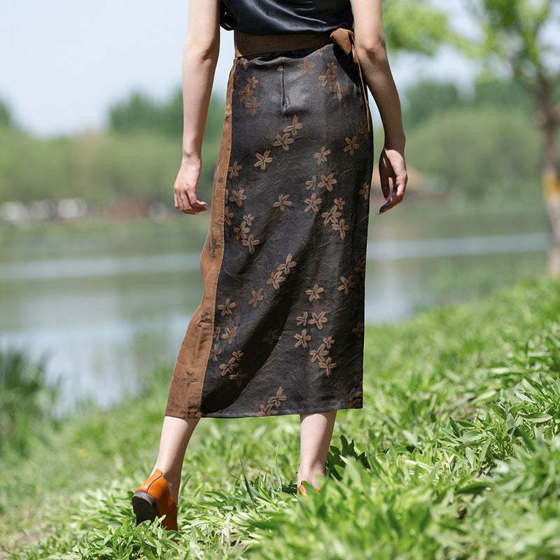 Exclusive Retro Chinese-style Silk Fragrant Cloud Gauze Midi Skirt Mulberry Silk Belted Pencil Skirt-03