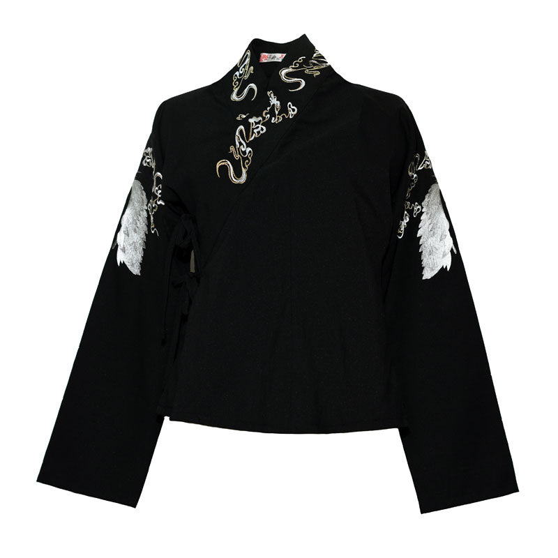Morden Chinese Style Embroidered Crane Cross Collar Hanfu Shirt Top-04