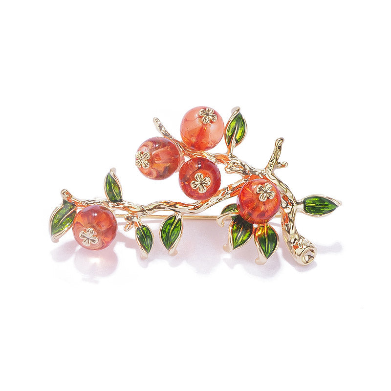"Shi Shi Ru Yi" - Natural Beauty Glass Persimmon Brooch Perfect Jewelry Gift-02