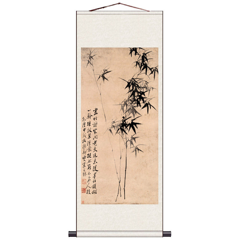 Traditional Chinese Painting "Bamboo" Silk Scroll Hanging Painting Chinese Style Wall Decoration Art