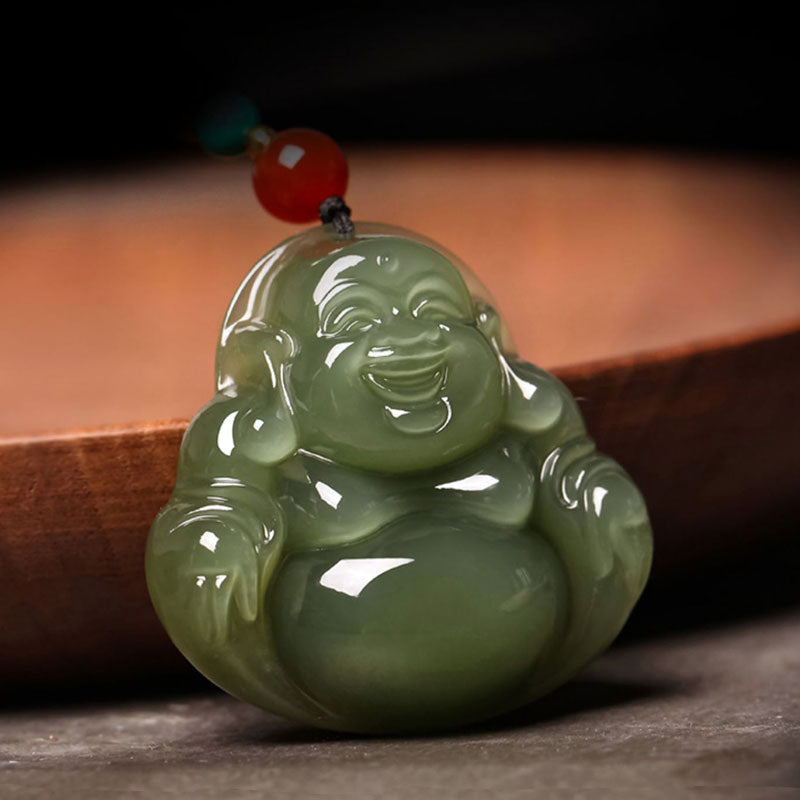 Natural Xinjiang Hetian Jade Green Jade Maitreya Buddha Jade Pendant Necklace-02