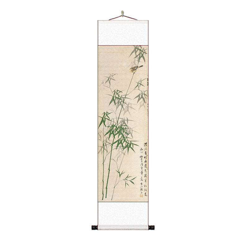 Modern Minimalist Chinese-Inspired Bamboo and Bird Scroll Hanging Art for Space Decoration - Art Decor Painting-03