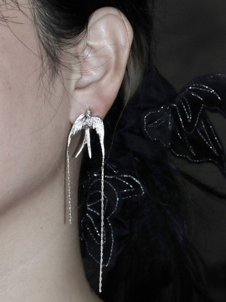 Lucky Swallow – S930 Handforged Chinese Silver Earrings with Tassel Accents-02