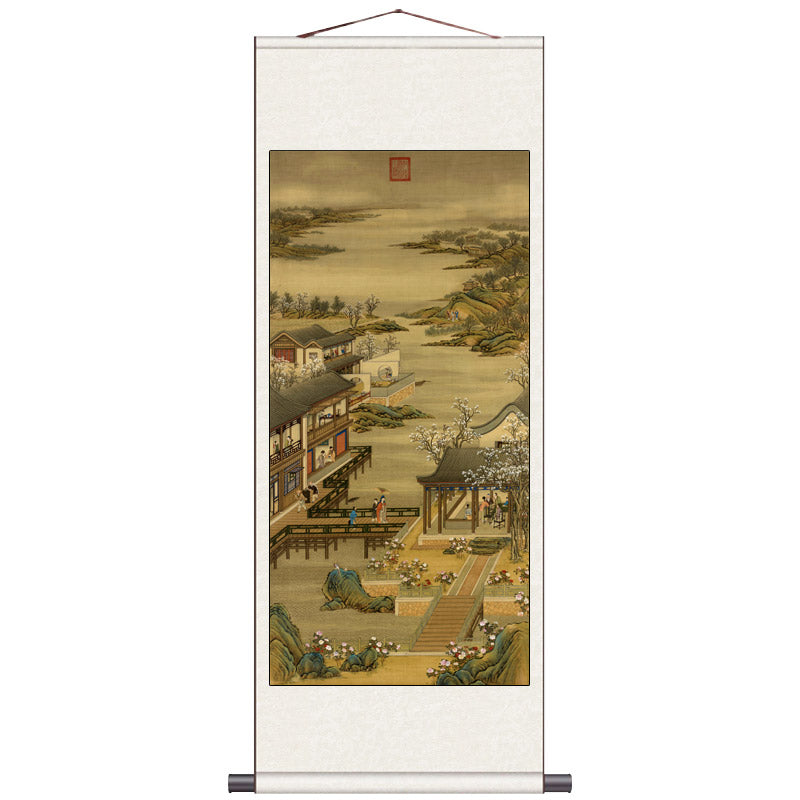 Leisure Time at the Yuanmingyuan in the Twelfth Month of the Yongzheng Reign - Traditional Chinese Silk Scroll Painting Reproduction-02