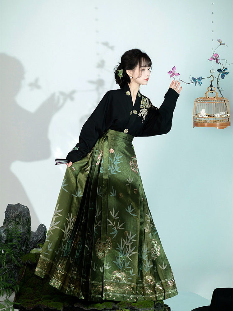 Swaying Bamboo Shadows, Glittering Brilliance, Radiant Beauty - Morden Mamianqun Hanfu Skirt-02