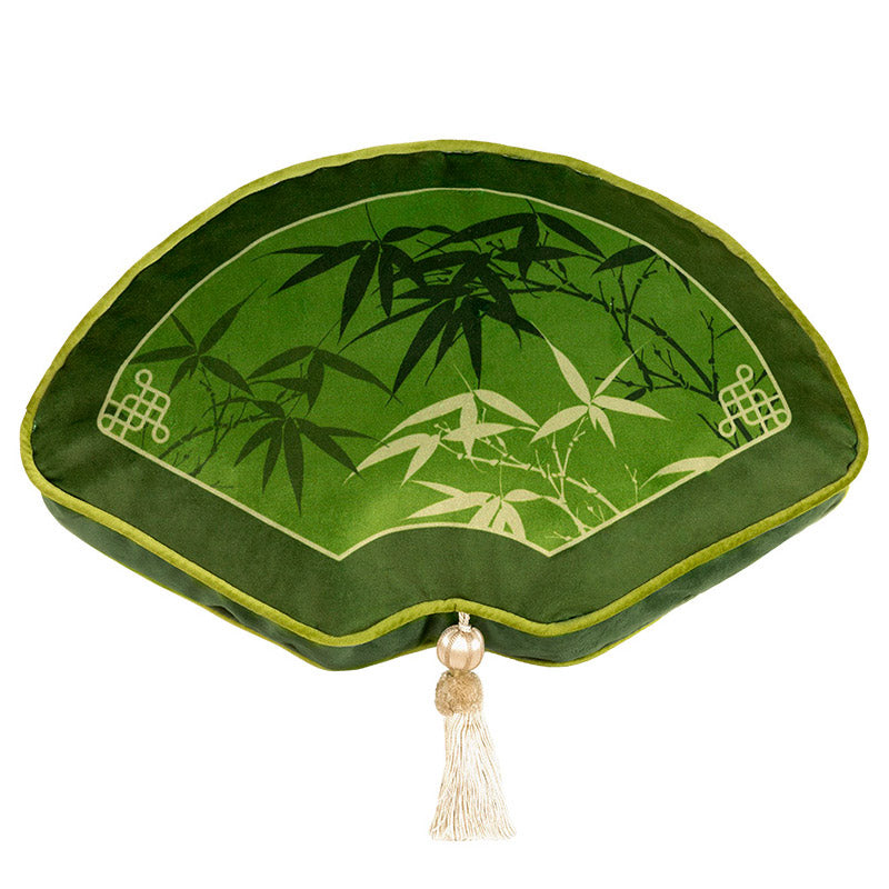 Chinese Style Lantern/Fan Shaped Green Auspicious Crane and Bamboo Pattern Decorative Throw Pillow-02