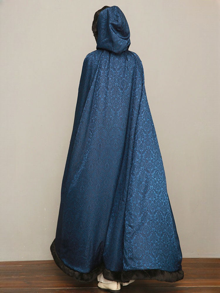 Classic Chinese Cloud & Floral Jacquard Long Cloak Cape