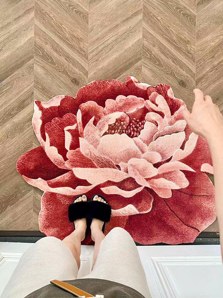 Chinese Style "Blooming Prosperity" Pink Peony Flower Shaped Carpet Home Decoration-02