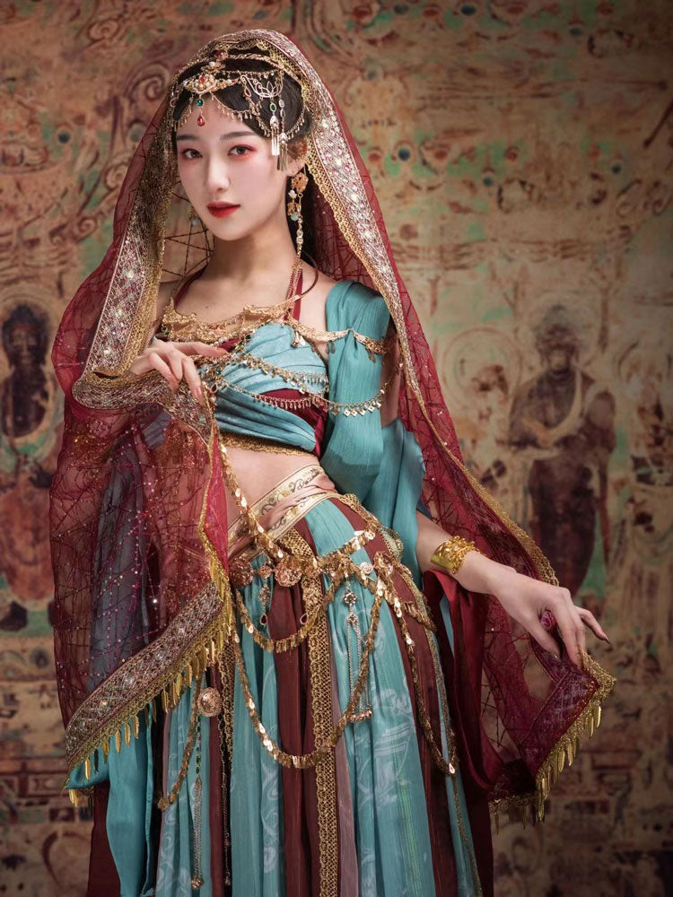 Classic Exotic Style Dunhuang Feitian Cosplay Western Region Princess Hanfu Costume Four-Piece Set-03