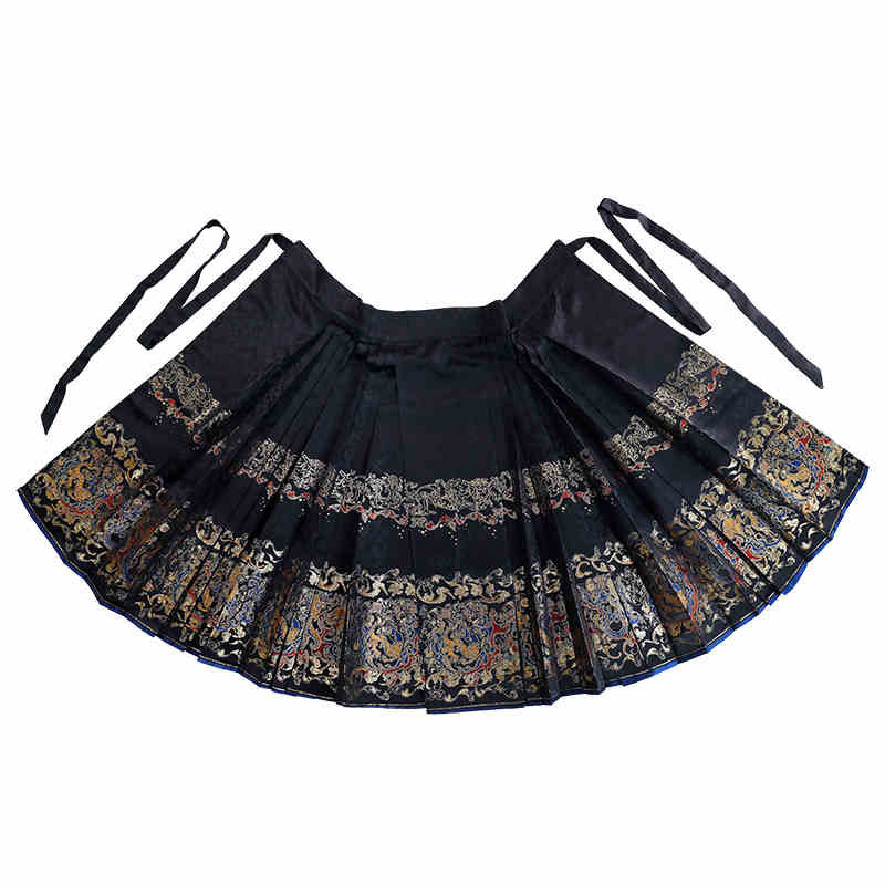 Inspired by Ancient Textile Motifs - Dark Patterned Woven Gold Mamianqun Skirt-01