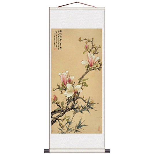 Traditional Chinese Painting Reproductions - Magnolia Blossoms Silk Scroll Hanging Painting Wall Decoration Art-01