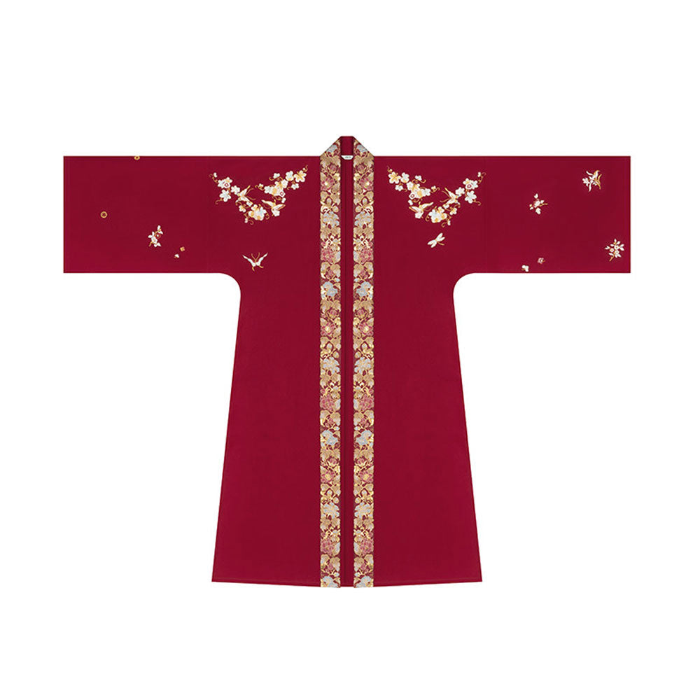 Birds & Blossoms — Ming-Style Gold-Woven Red Mamian Skirt Set-04