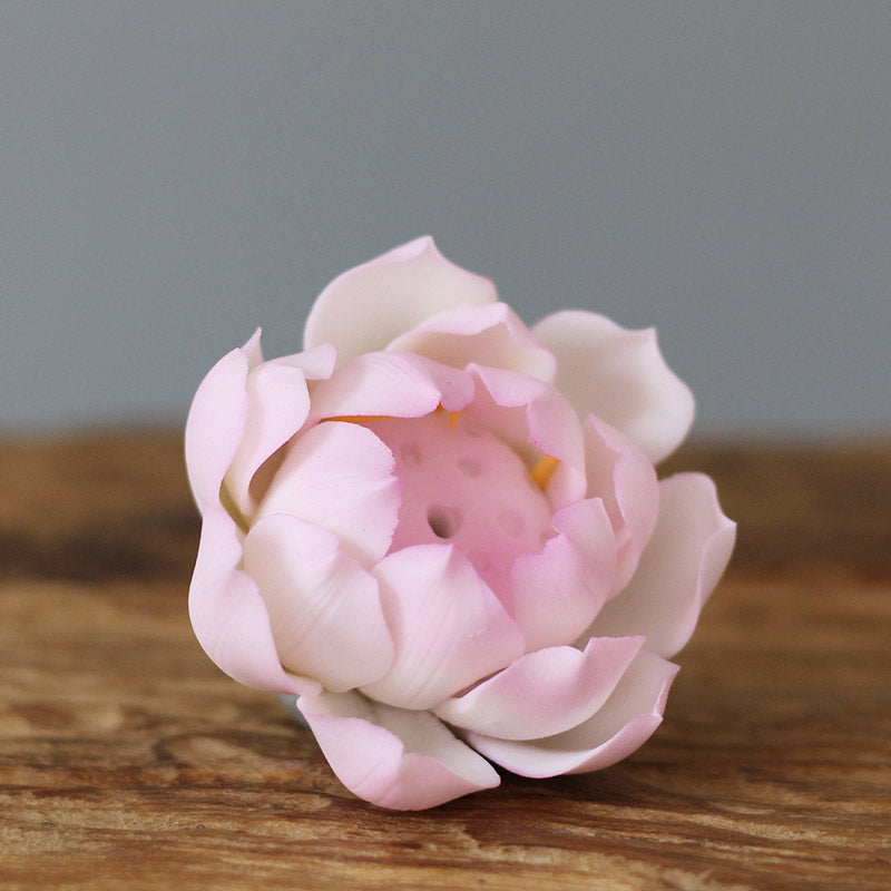 Handcrafted Pale Pink Ceramic Lotus Incense Burner and Holder-03