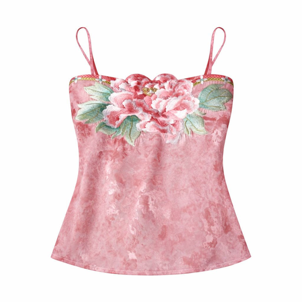 Chinese Style Delicate Peony Embroidered Camisole-02