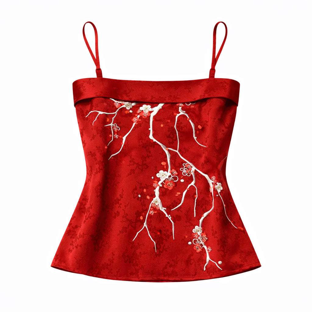 Vintage Plum Blossom Embroidered Camisole - Hanfu Inner Layer Top-03