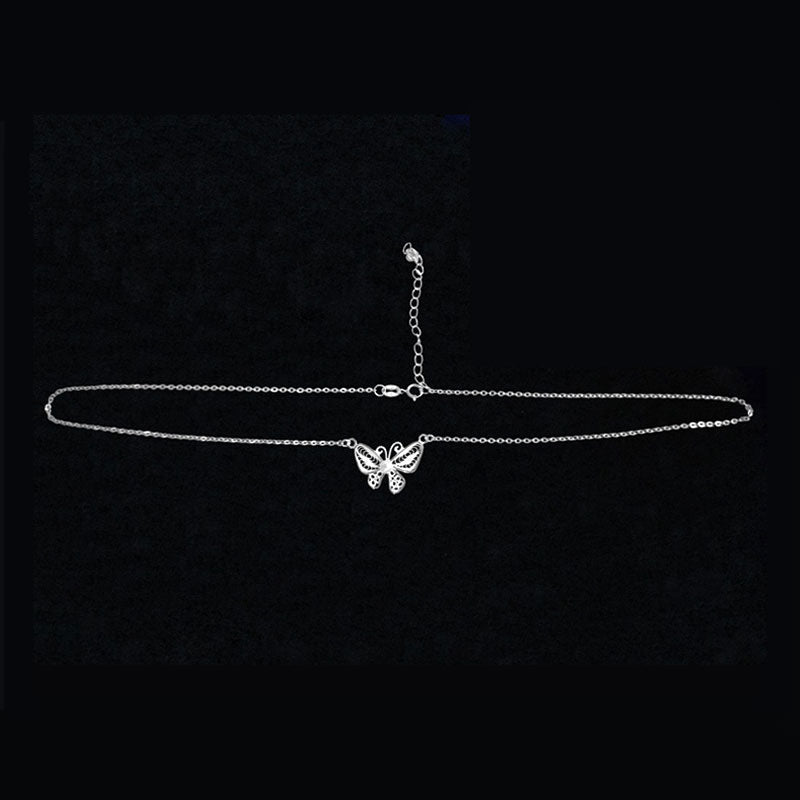 Exquisite Plain Silver Filigree Butterfly Necklace Inlaid with Natural Freshwater Pearls-02