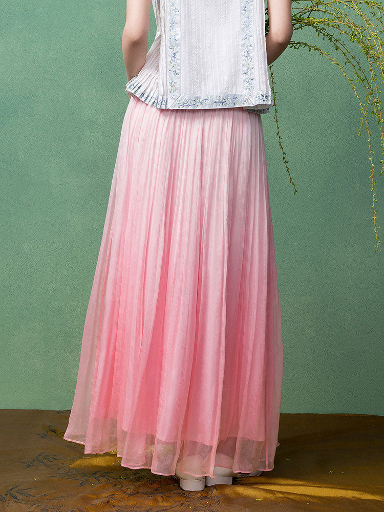 Gradient Pink Silk Modern Ma Mian Skirt – Wrap Midi Skirt for Women-03