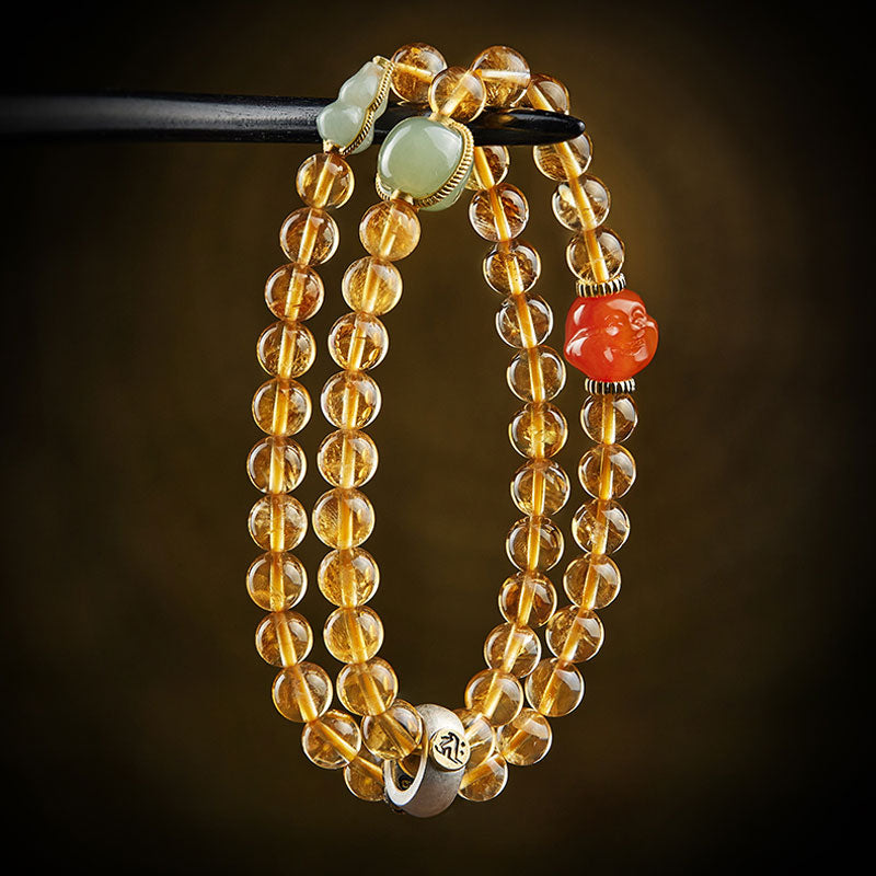 Double Circle Natural Clear Citrine Bracelet with Hetian Jade Multiple Gemstones-04