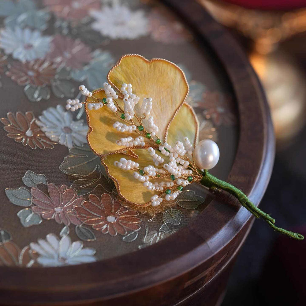 Chinese Ronghua Ginkgo Leaf Brooch — Elegant Gift for Her-06