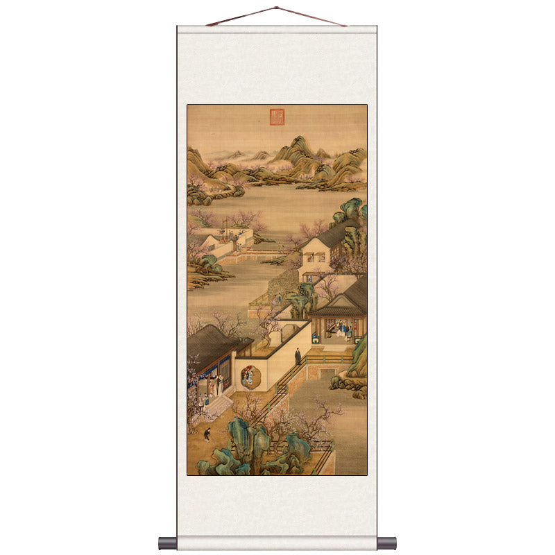 Leisure Time at the Yuanmingyuan in the Twelfth Month of the Yongzheng Reign - Traditional Chinese Silk Scroll Painting Reproduction-03