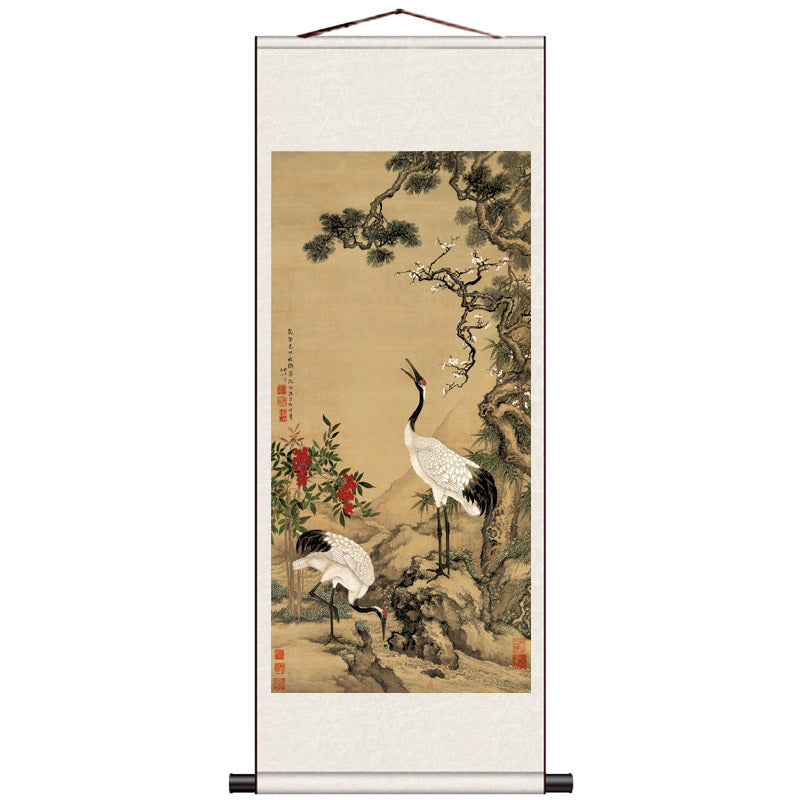 Traditional Chinese Painting Reproduction - Auspicious Crane Silk Scroll Hanging Painting-03