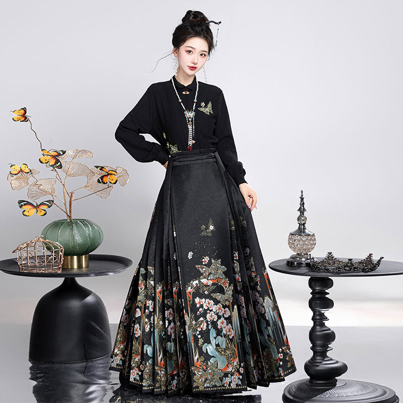 Butterfly Dawn -Woven Gold Butterfly Ma Mian Qun Hanfu Skirt-06