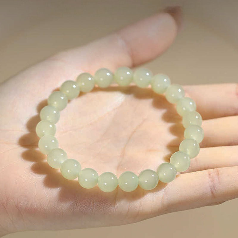 Natural Hetian Jade Bead Bracelet - Light Icy Tone-02