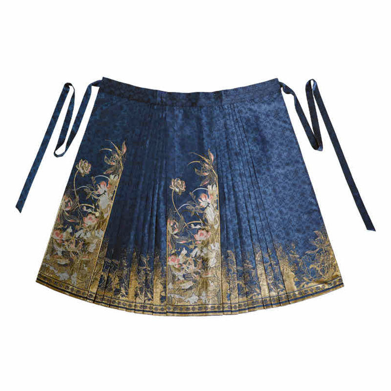 Fragrant Lotus Pond - Classic Lotus Pattern Woven Gold Mamianqun Skirt-03