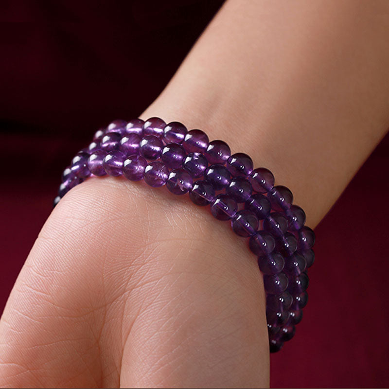 Multi-circle Natural Clear Purple Amethyst Raw Crystal Bracelet with Multiple Gemstones-03