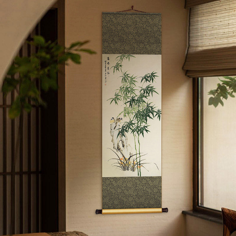 Chinese Classical Bamboo Silk Scroll Hanging Painting for Bookroom Art Space Decoration-03