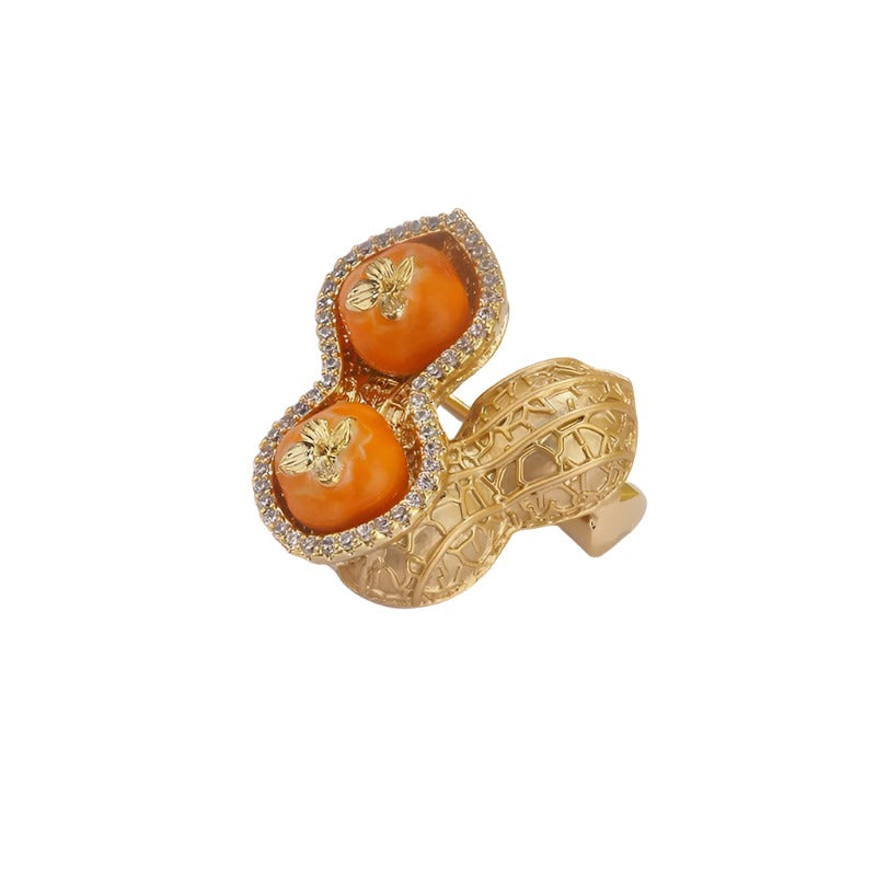 "Hao Shi Fa Sheng" - Natural Inspired Peanut and Persimmon Brooch for Women-03