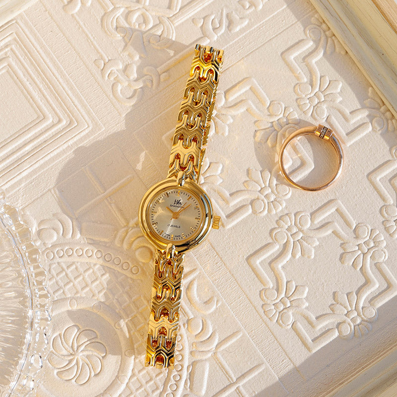 Delicate Old Retro Gold Manual Mechanical Watch for Women-04