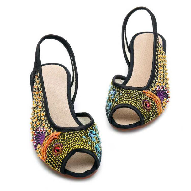 Side view showing 1.75 cm low heel and low-cut opening