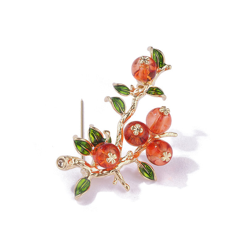 "Shi Shi Ru Yi" - Natural Beauty Glass Persimmon Brooch Perfect Jewelry Gift-03