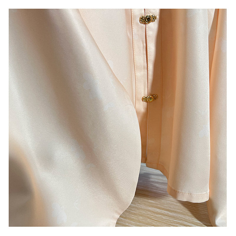 Ming Dynasty Stand-up Collar Han Element Solid Color Front Placket Daily Shirt Top-02