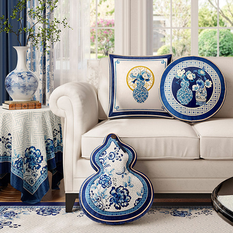 Chinese Classic Luxury Blue and White Cushion Series Double Sided Prin BlueDail