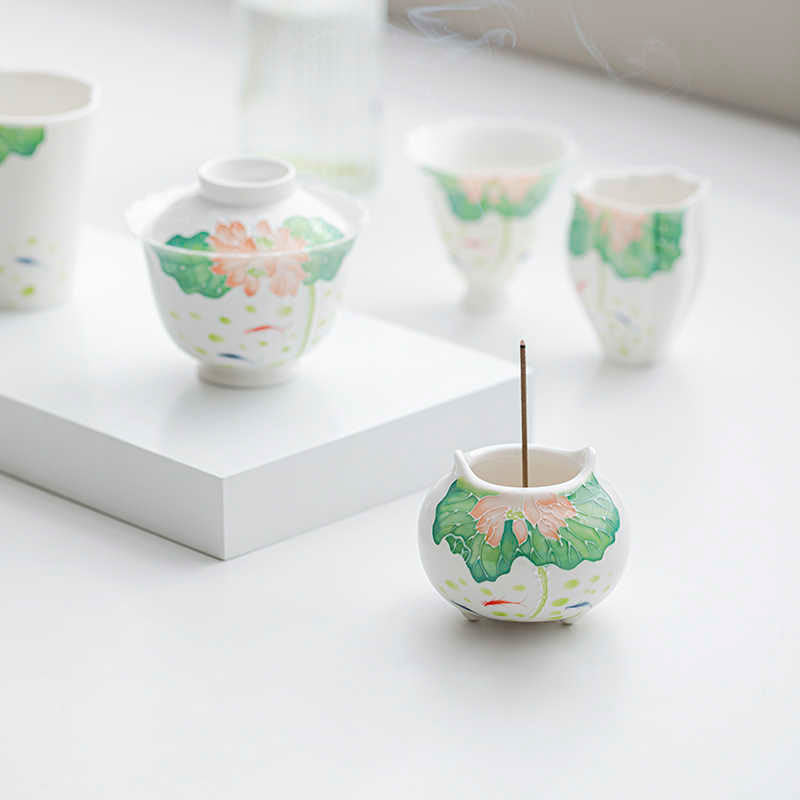 Hand-Painted Koi & Lotus Porcelain Incense Burner (100 ml)-03
